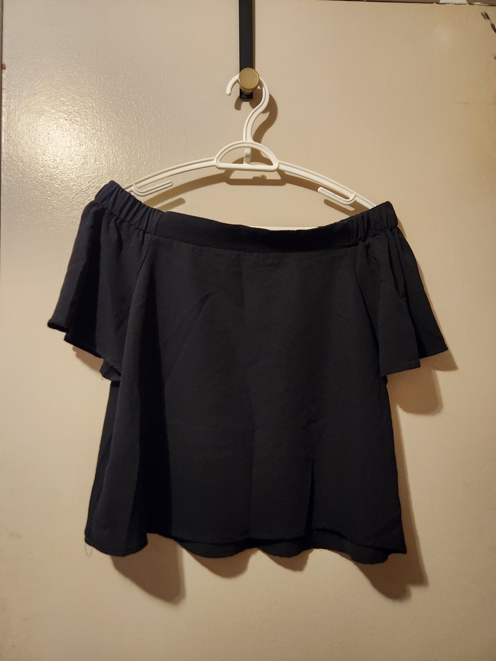 Heart Hips Black Off-the-Shoulder Top with Ruffle Detail